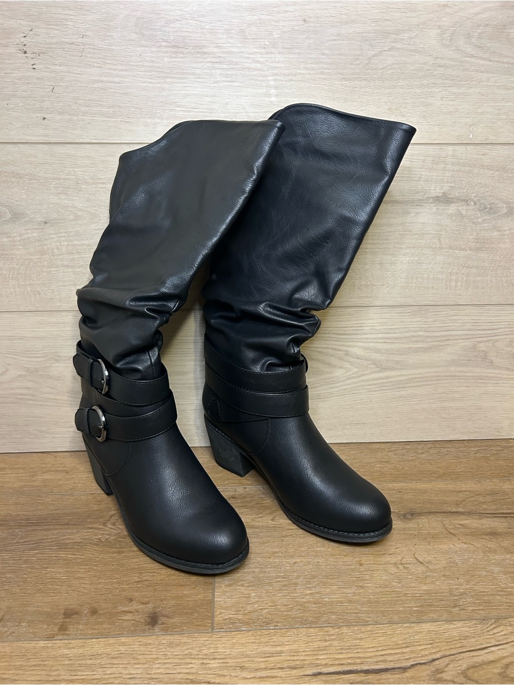 Journee Collection Black Slouchy Mid-Calf Heeled Boots